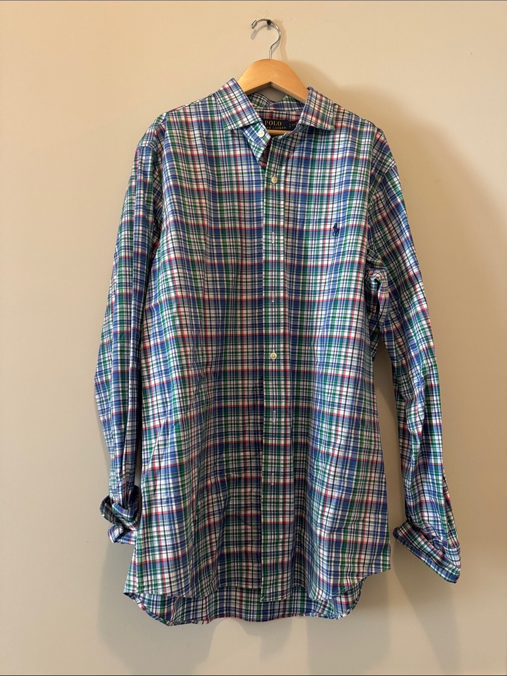 LIKE NEW | Polo Ralph Lauren Green Blue Plaid Button-Down Shirt | Size L Large